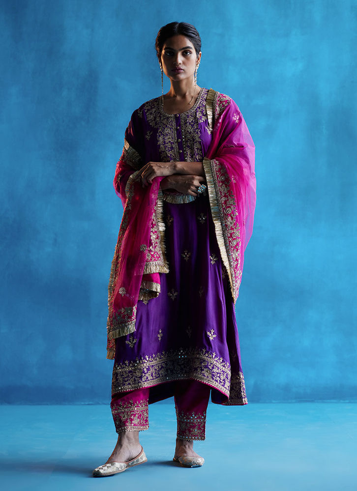 Picture of Purple Kurta Set With Rani Pink Salwar