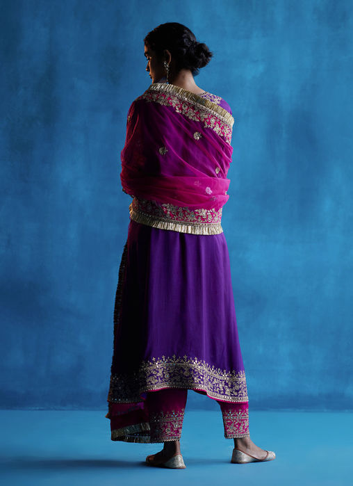 Purple Kurta Set With Rani Pink Salwar