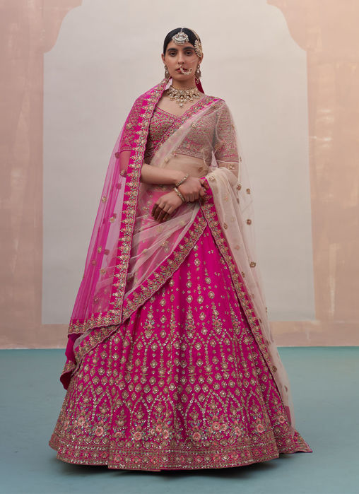 Picture of Rani Pink Double Dupatta Lehenga Set