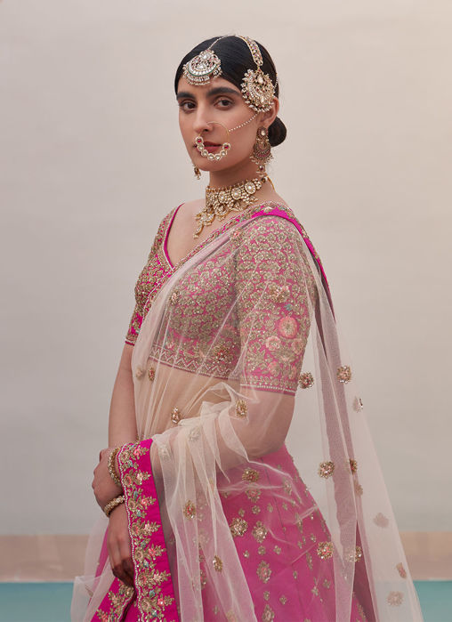 Rani Pink Double Dupatta Lehenga Set