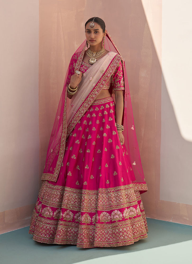 Picture of Rani Pink Double Dupatta Lehenga Set