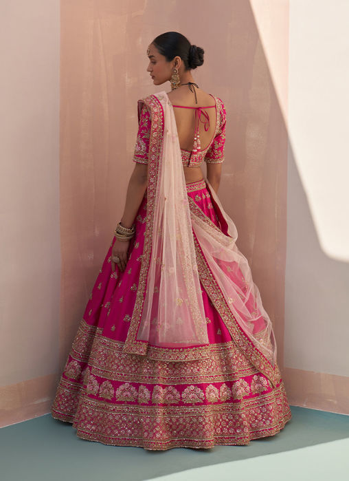 Rani Pink Double Dupatta Lehenga Set