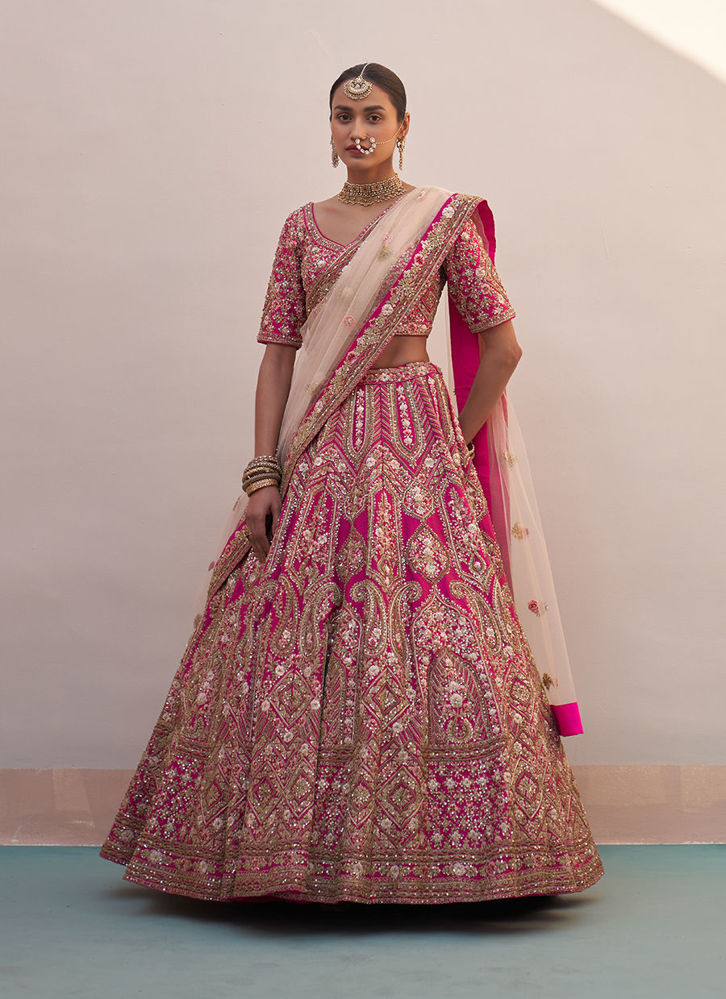 Picture of Rani Pink Double Dupatta Lehenga Set