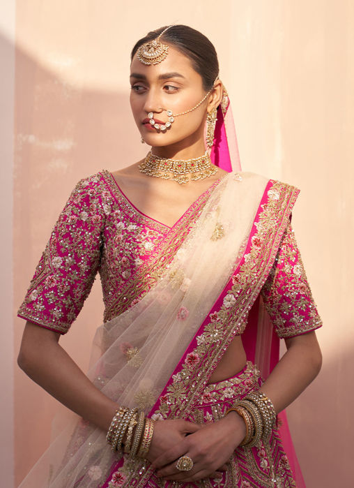 Rani Pink Double Dupatta Lehenga Set