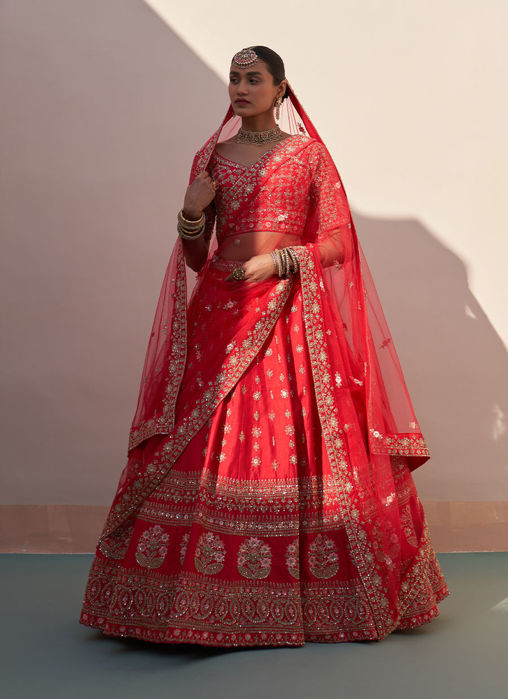 Picture of Red Double Dupatta Lehenga Set