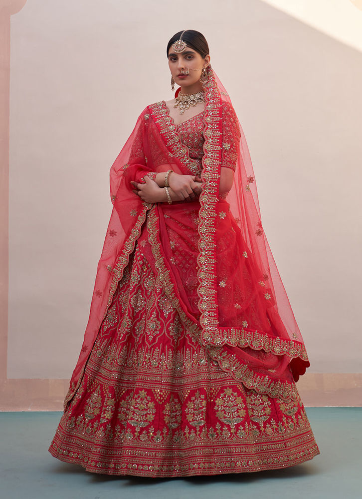 Picture of Red Double Dupatta Lehenga Set