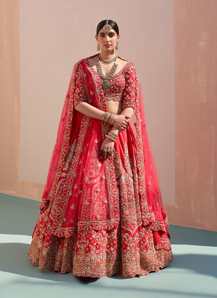 Picture of Red Double Dupatta Lehenga Set
