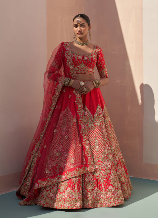 Picture of Red Double Dupatta Lehenga Set