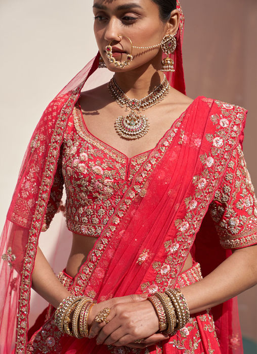 Picture of Red Double Dupatta Lehenga Set