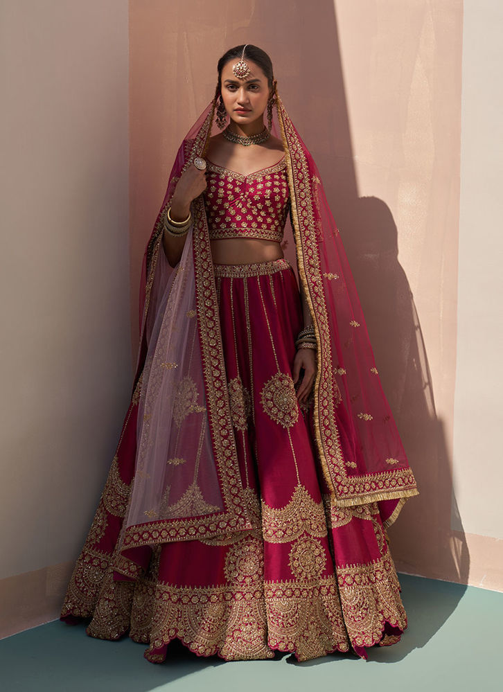 Picture of Wine Double Dupatta Lehenga Set