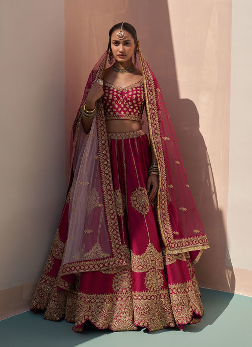 Picture of Wine Double Dupatta Lehenga Set