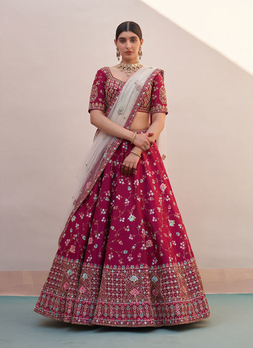 Picture of Wine Double Dupatta Lehenga Set