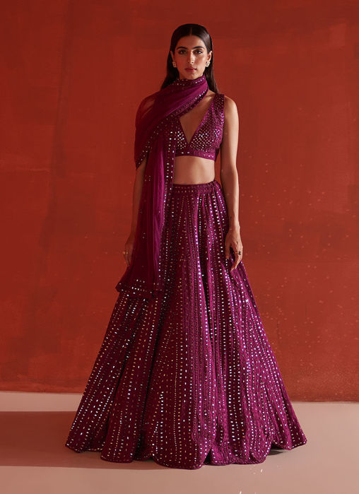 Picture of Wine Raw Silk Lehnga Set