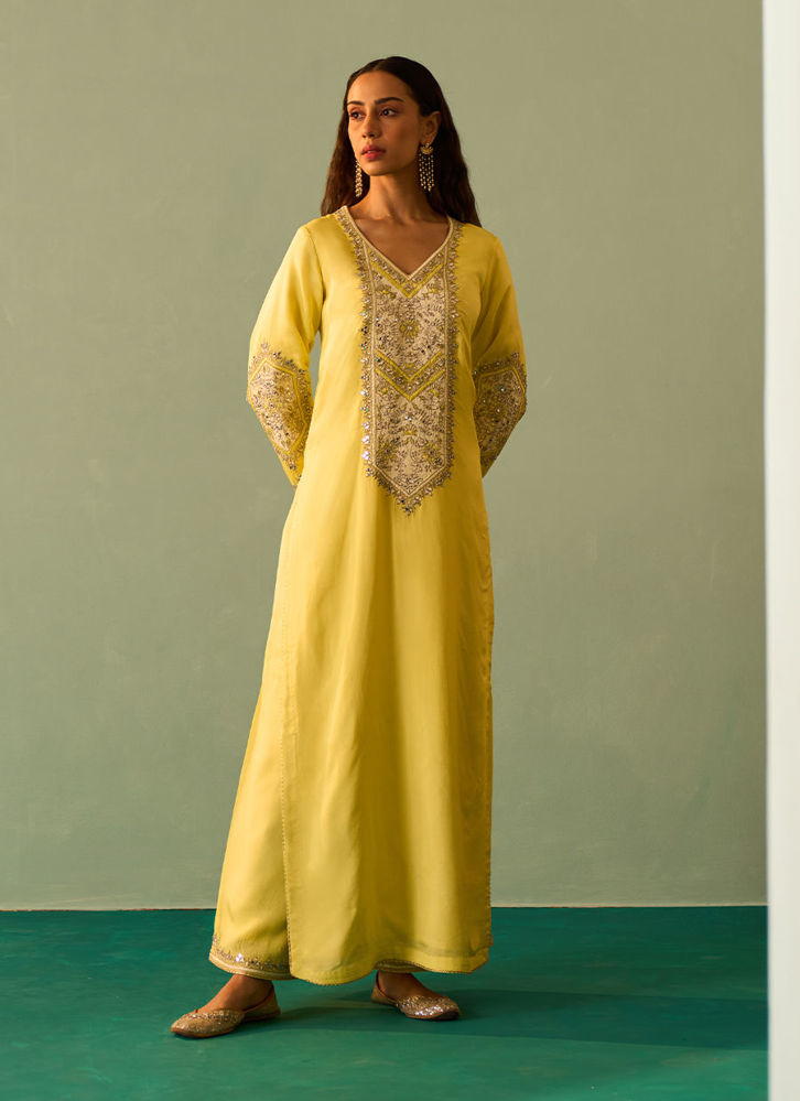 Picture of Yellow Silk Kurta Set