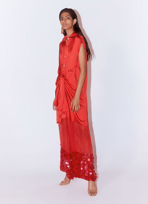 Aspen Organza Embroidered Trousers (Red)