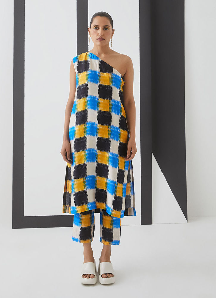 Picture of Blue River One Shoulder Kurta+ Trousers