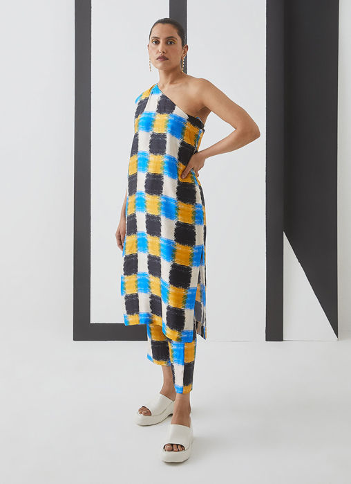 Blue River One Shoulder Kurta+ Trousers