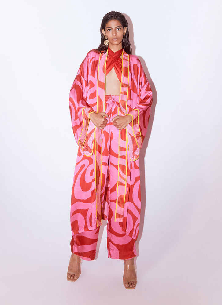 Picture of Candy Front Open Kimono With Embroidered Belt