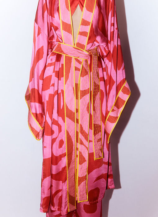 Candy Front Open Kimono With Embroidered Belt