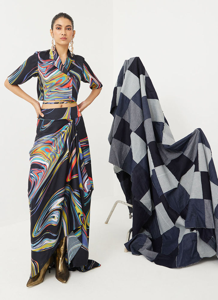 Picture of Galaxy Crop Top And Draped Skirt Co-Ord