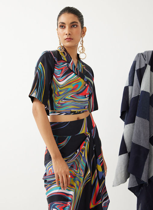 Galaxy Crop Top And Draped Skirt Co-Ord