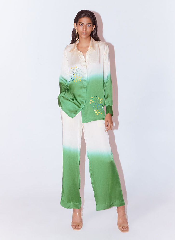 Picture of Lime Ice Leheriya Shirt And  Trousers Co-Ord