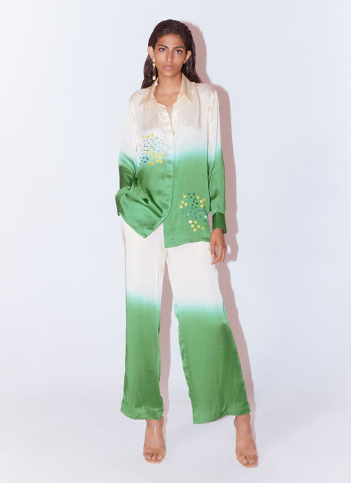 Picture of Lime Ice Leheriya Shirt And  Trousers Co-Ord