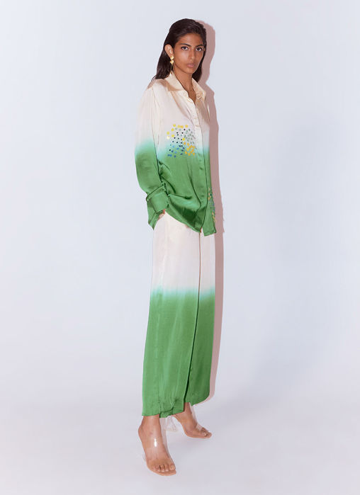 Lime Ice Leheriya Shirt And  Trousers Co-Ord