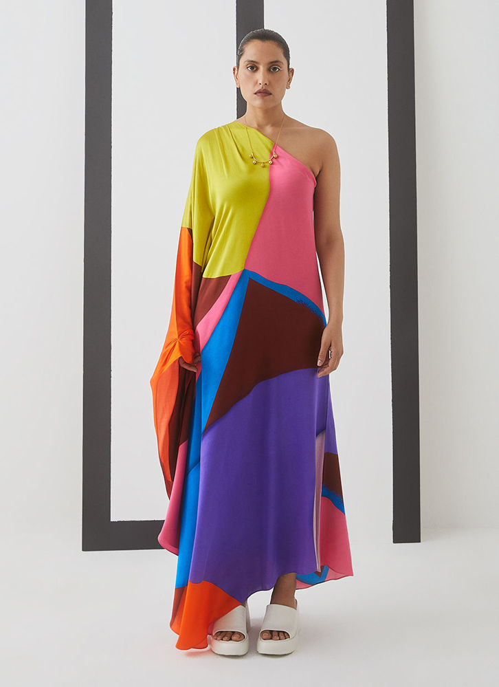 Picture of Luna Pink Swirl One Shoulder Dress