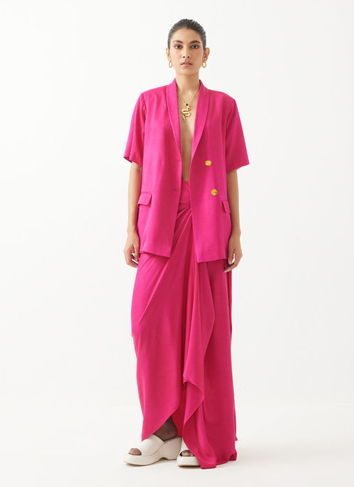 Picture of Rani Pink Blazer With Draped Skirt