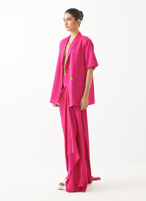 Rani Pink Blazer With Draped Skirt