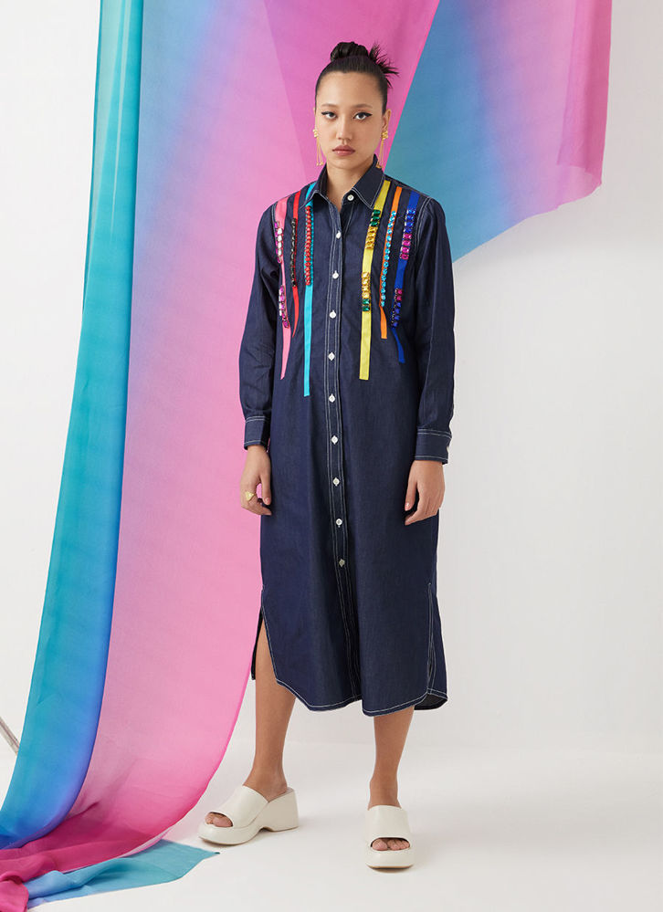 Picture of Rover Denim Embroidered Shirt Dress