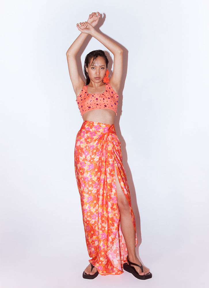 Picture of Sea Shell Swaroski Blouse And Poppy Draped Skirt Co-Ord