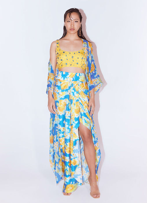 Picture of Seashells Swaroski Blouse With Marigold Draped Skirt Co-Ord