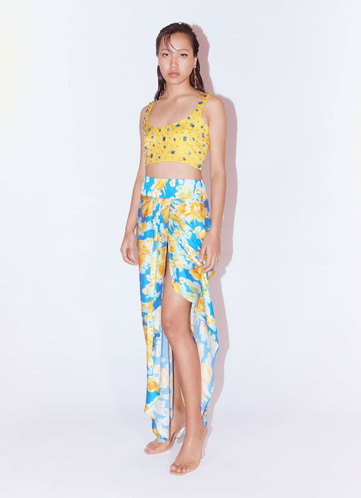 Seashells Swaroski Blouse With Marigold Draped Skirt Co-Ord
