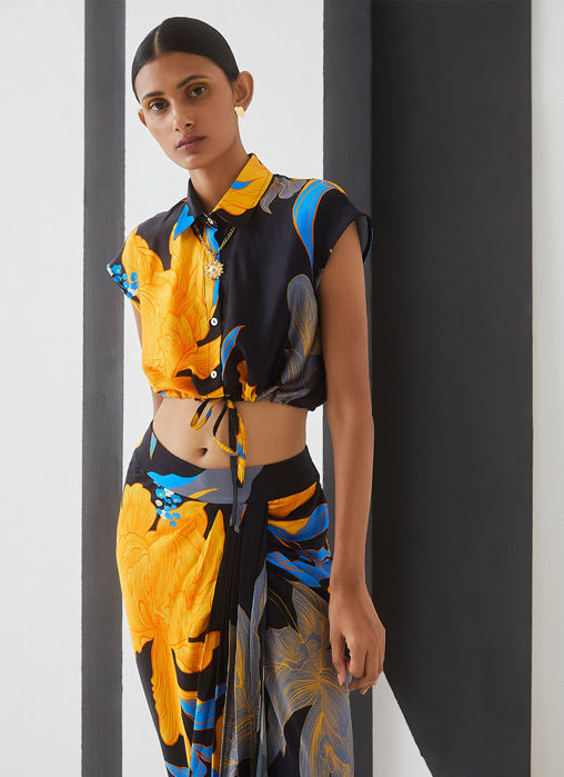 Starry Night Draped Skirt And Crop Top