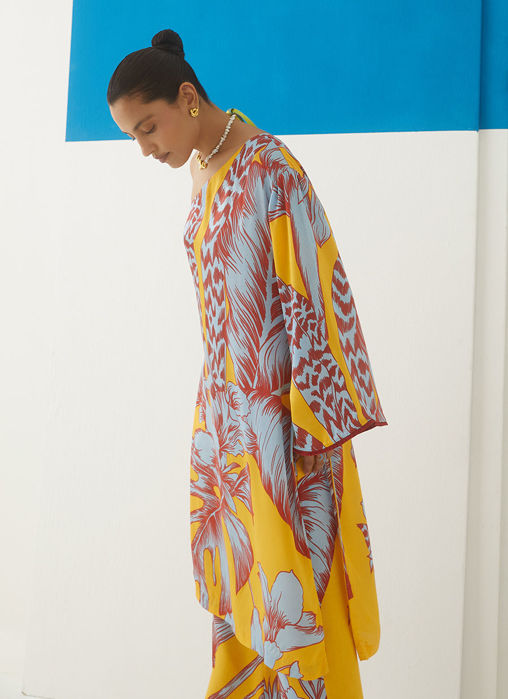 Tropical One Shoulder Kurta And Pants