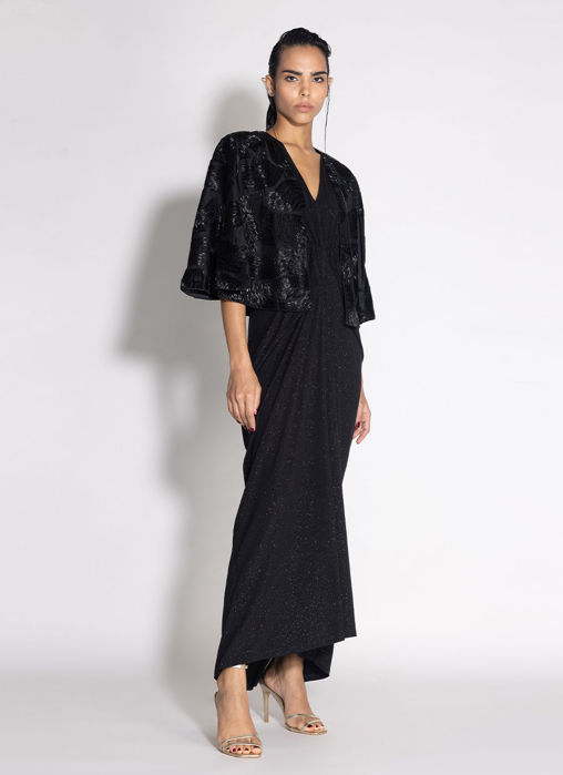 Pleated Dress with Wave Cape