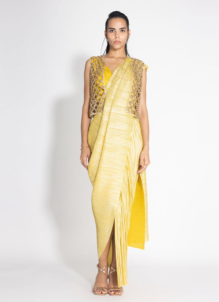 Picture of Metallic 2.0 Sari with Vik Blouse and Cropped Honeycomb Jacket