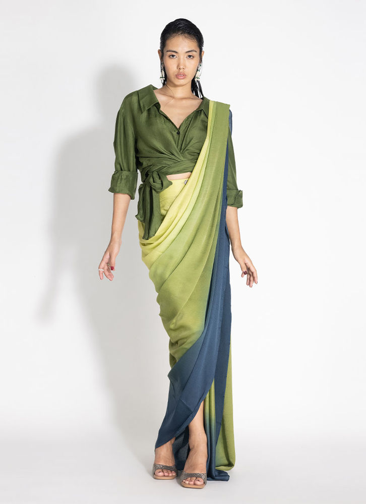 Picture of Ombre Highleg Sari with Kim Shirt