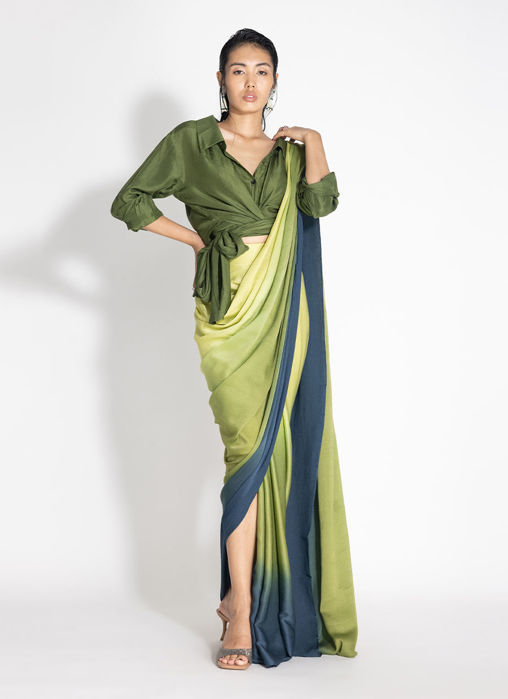 Ombre Highleg Sari with Kim Shirt