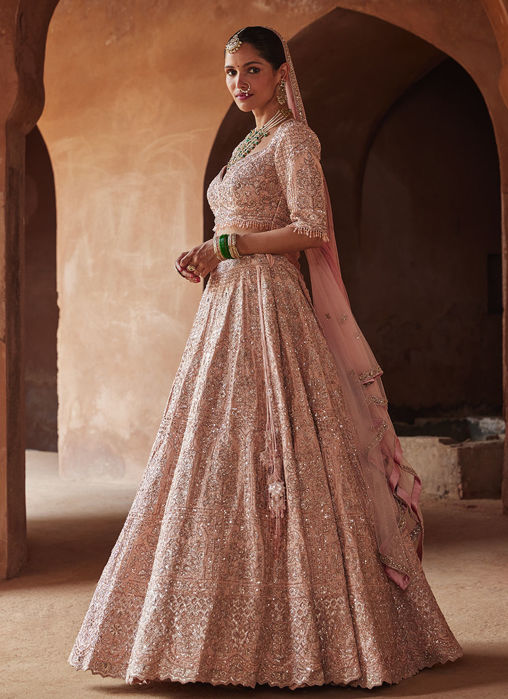 BLUSH PINK RAW SILK LEHENGA CHOLI SET
