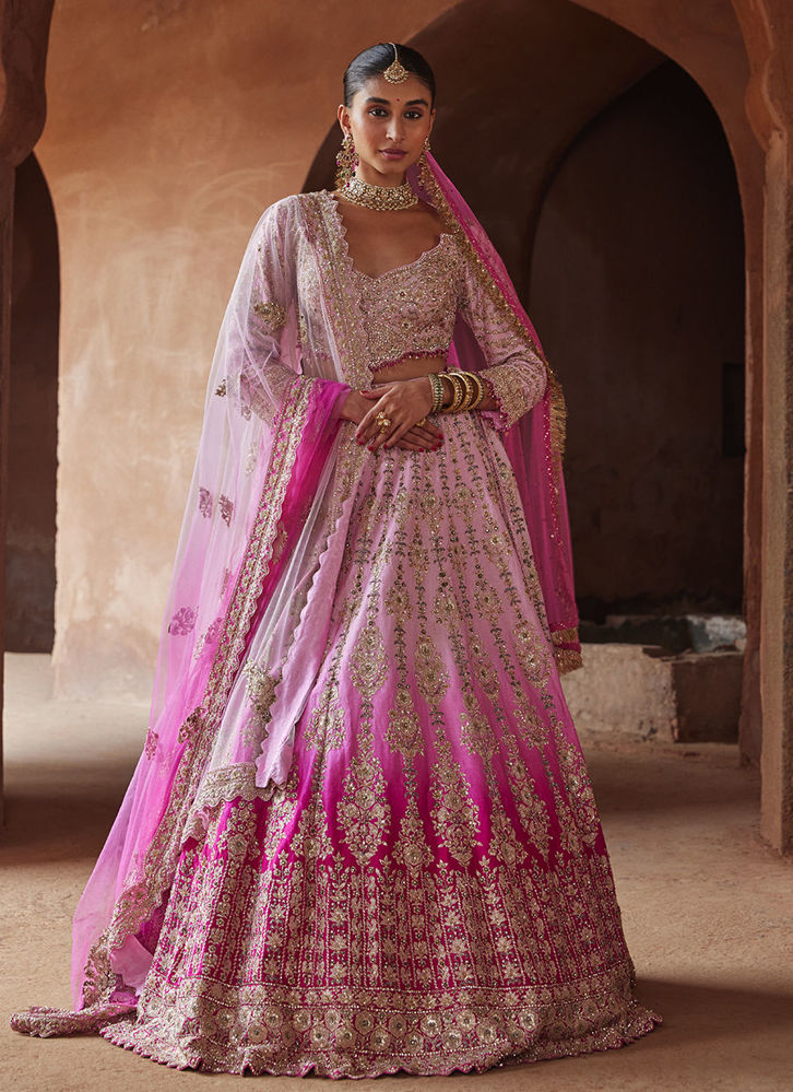 Picture of FUSCHIA PINK OMBRE DYED LEHENGA CHOLI SET