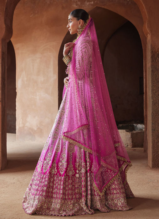 FUSCHIA PINK OMBRE DYED LEHENGA CHOLI SET