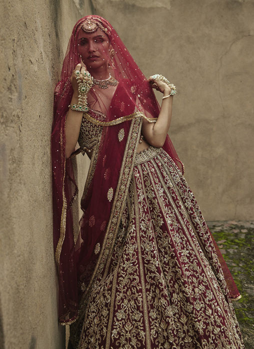 MAROON VELVET LEHENGA CHOLI SET