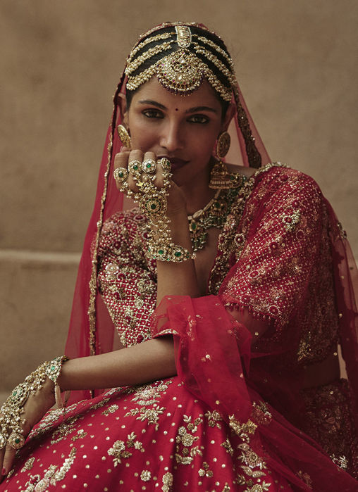 CRIMSON RED RAW SILK LEHENGA CHOLI SET