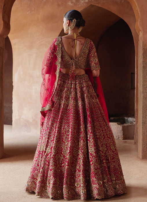 BLOOD RED RAW SILK LEHENGA CHOLI