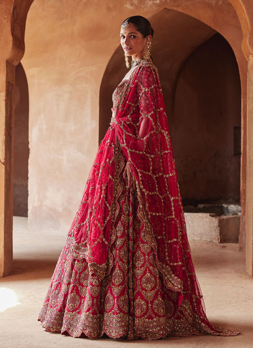 DEEP RED RAW SILK LEHENGA CHOLI SET