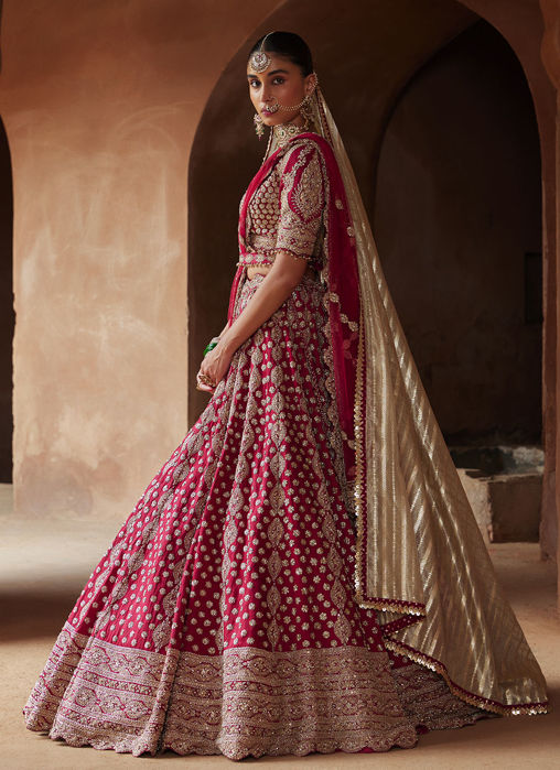 MAROON ZARDOZI WORK RAW SILK LEHENGA CHOLI