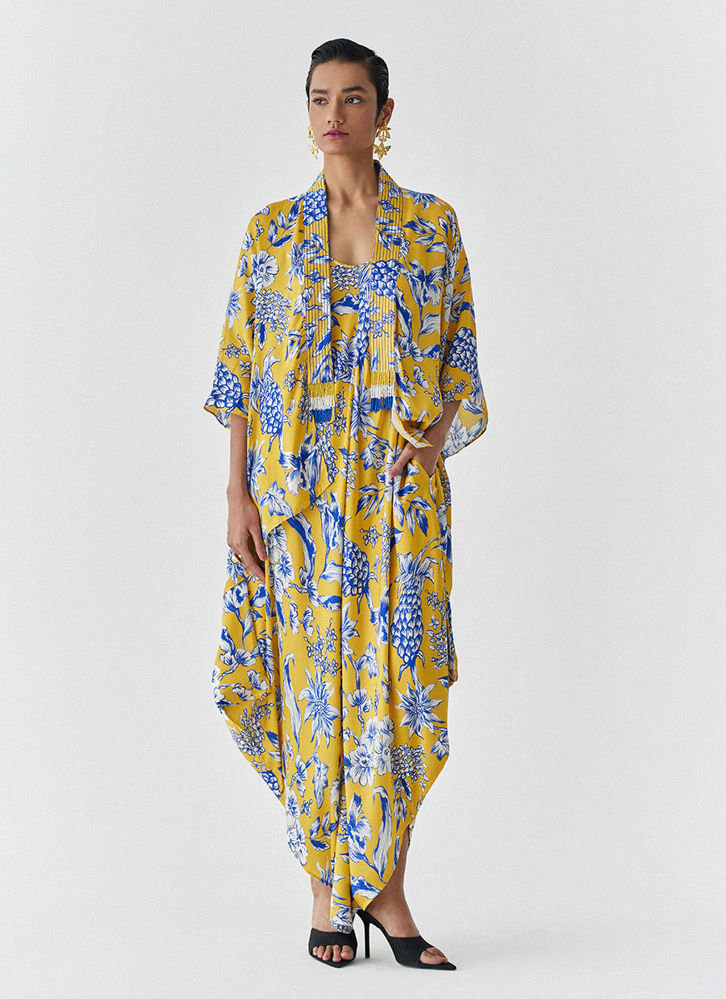 Picture of YELLOW PINEAPPLE STRAPPY JUMPSUIT WITH CAPE